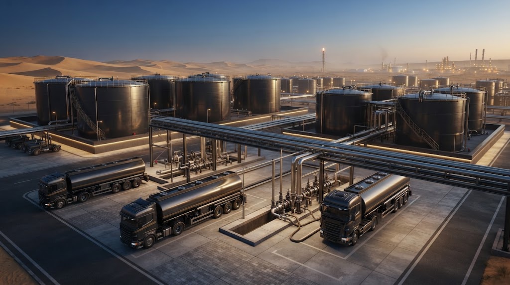 Industrial oil storage tanks
